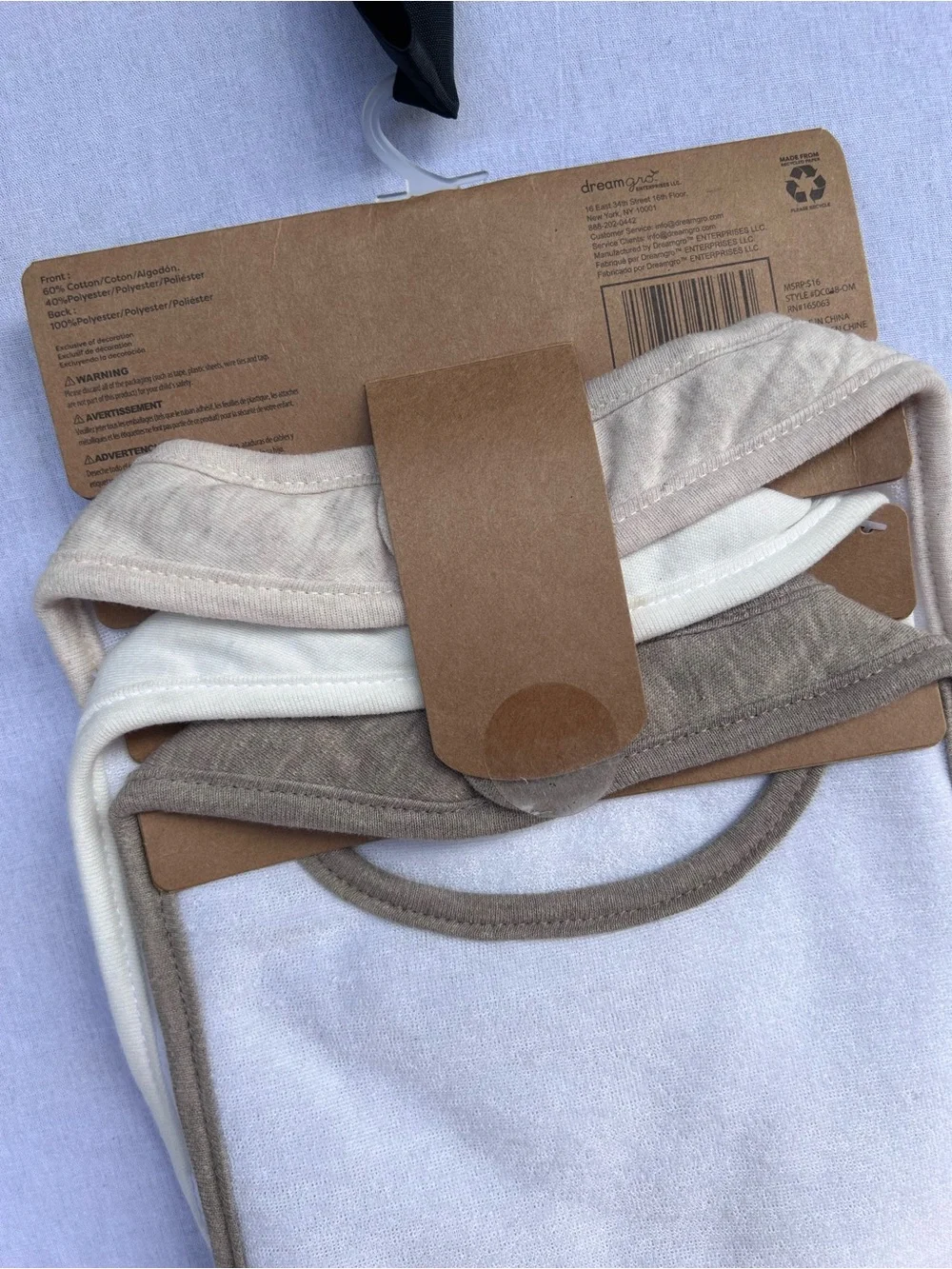 DreamGro 3 Pack Baby Bibs NWT Neutral Beige White Brown Soft Absorbent Unisex